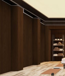 Bright concrete yoga gym interior